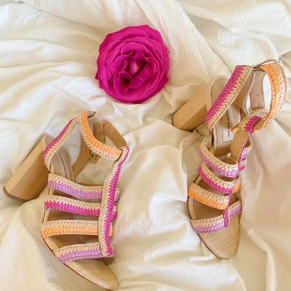 antonio melani heels with pink,purple, and orange accents💜🧡💖